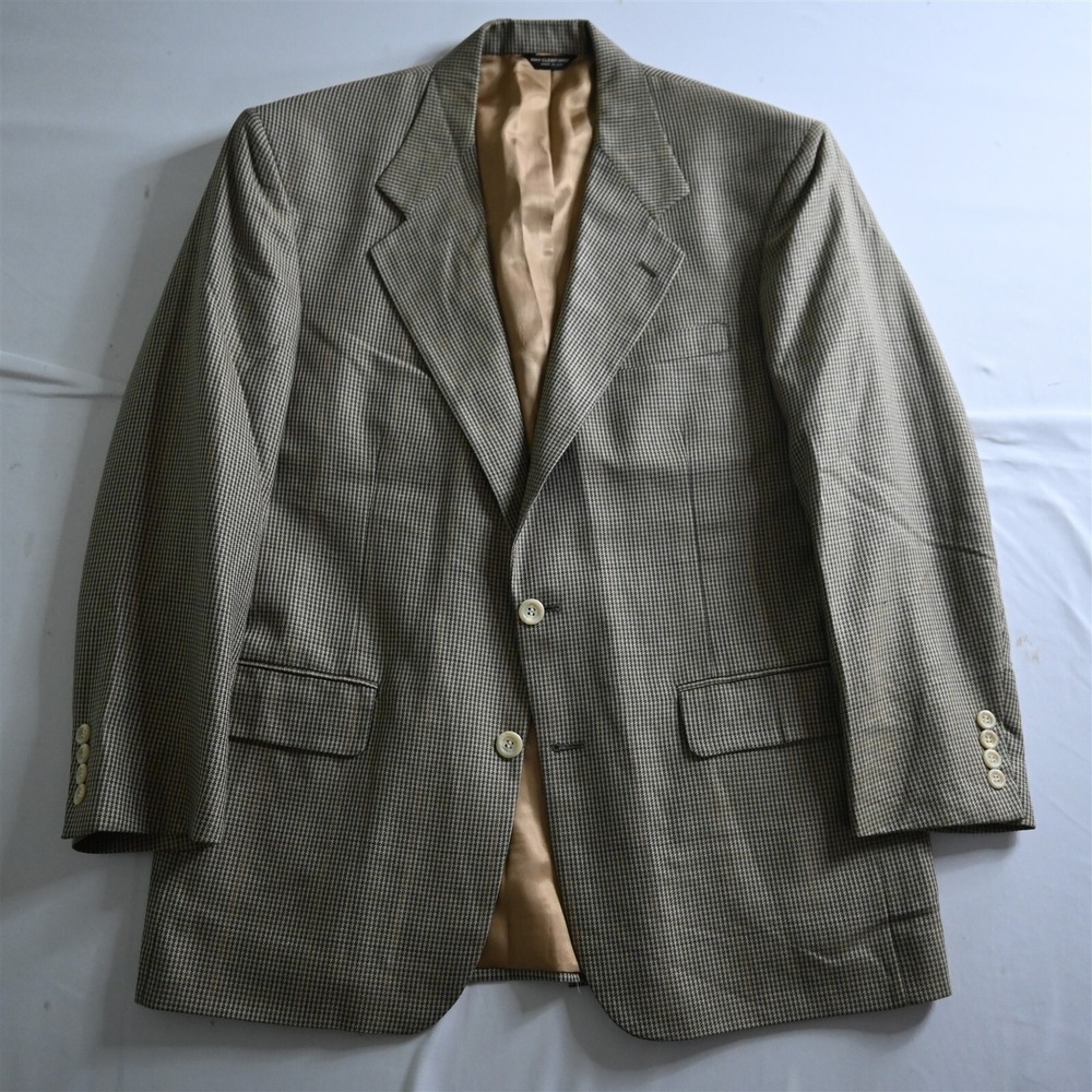 Vtg USA Made Mark Shale 42S Green Houndstooth Check Blazer Sport Coat Jacket